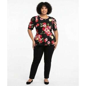 Designer by Julia Women's Black Floral Peplum Top NWOT Sz 1X (14/16)